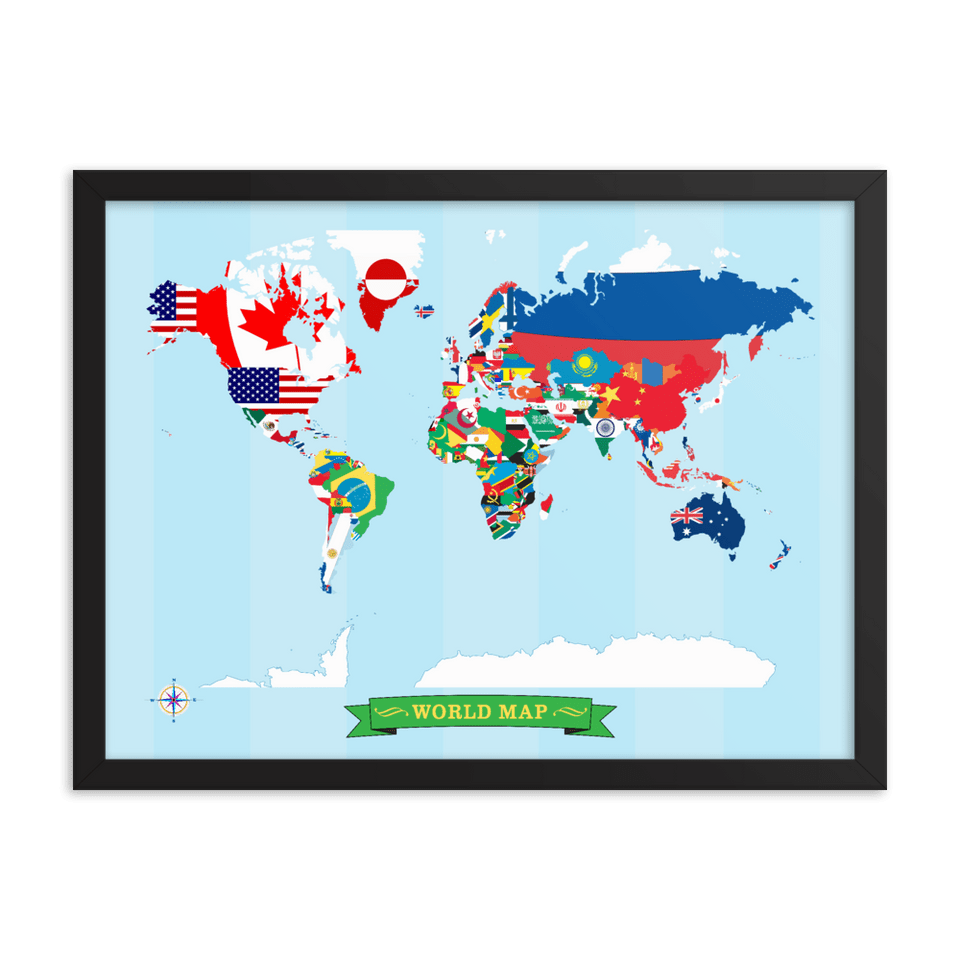 world-map-with-flags-16x20-or-8x10 mockup Transparent Transparent 18x24 Black