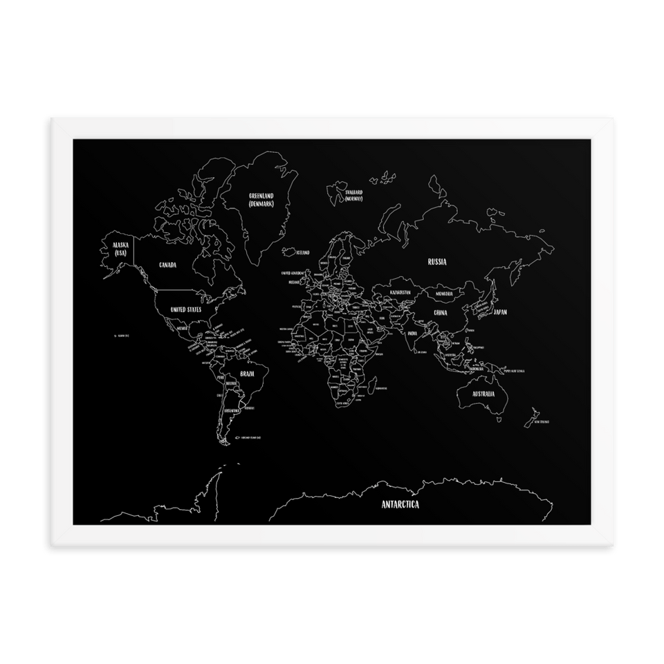 16x20-or-8x10 world-map-colors-black-and-white2 mockup Transparent Transparent 18x24 White